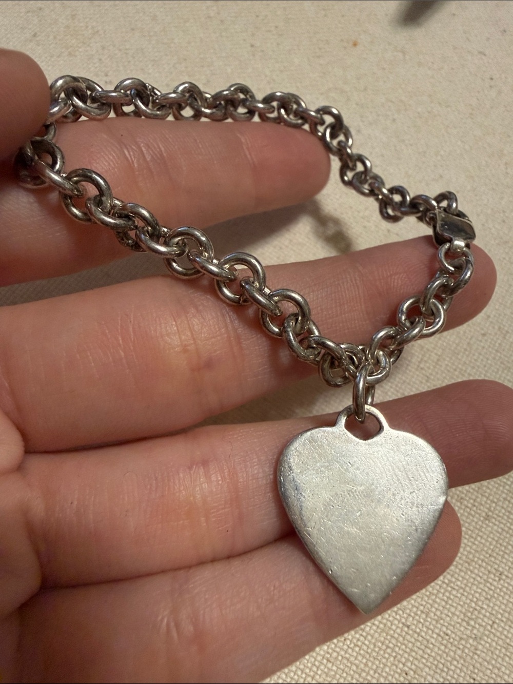 Sterling Silver 925 Heart Charm Chain Bracelet 6.5’